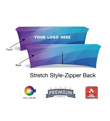 Zipper-Back Premium Custom Stretch Table Cover - Flame Retardant